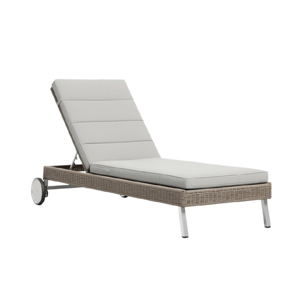 Modern Adjustable Outdoor Chaise Lounge with Rattan Frame and Cushioned Seat